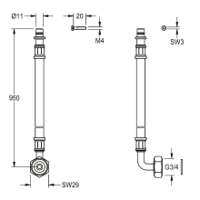 KWC Schlauch, F5, G3/4 und Steckfitting, 950mm, DN10, L-form, 2030062339