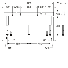 KWC Armatureneinh, Edst, Doppelreihig, 12 Waschplätze, 3600 mm, Wasserans Un