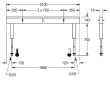 KWC Armatureneinh, Edst, Doppelreihig, 6 Waschplätze, 2100 mm, Wasserans Un