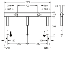 KWC Armatureneinh, Edst, Doppelreihig, 8 Waschplätze, 2800 mm, Wasserans Un