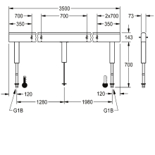 KWC Armatureneinh, Edst, Doppelreihig, 10 Waschplätze, 3500 mm, Wasserans Un