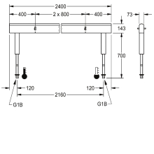 KWC Armatureneinh, Edst, Doppelreihig, 6 Waschplätze, 2400 mm, Wasserans Un