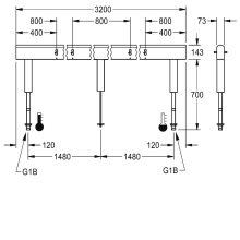 KWC Armatureneinh, Edst, Doppelreihig, 8 Waschplätze, 3200 mm, Wasserans Un