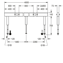 KWC Armatureneinh, Edst, Doppelreihig, 10 Waschplätze, 4000 mm, Wasserans Un