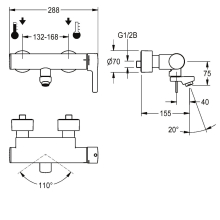 KWC Thermostat-wandbatterie, F5, EHM, Schwenkauslauf, 155 mm, Hygieneoption