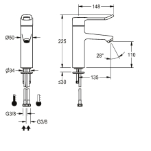 KWC Thermostat-standbatterie, F4, EHM, 135 mm, Hebel 148 mm