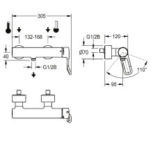 KWC Thermostat-wandbatterie, F4, EHM, für Handbrause, Hebel 118 mm