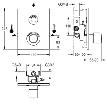 KWC Duscharmatur, F5, Elek, Thermostat, UP, F-set, 2xBypass, für. Batt./netzteil