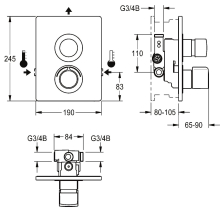 KWC Duscharmatur, F5, Hydr, Thermostat, UP, F-set, Hygieneoption, 2xBypass