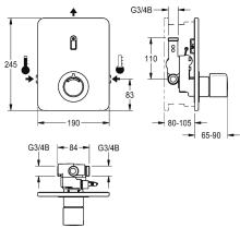 KWC Duscharmatur, F3, Elek, Thermostat, UP, Fertigbauset, für. Batt./netzteil