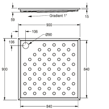 KWC Duschwanne, CAMPUS, Edelstahl, 900x59x900 mm, Bodenmontage