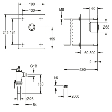 KWC Wc-spüler, F3, Hydraulisch, DN20, Hinterwandmontage, AG I, Fernbetätigt