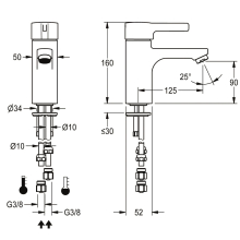 KWC Thermostat-standbatterie, F5, EHM, Rohre, 125 mm, Hygieneoption