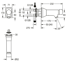 KWC Wandbatterie, F5, Hydr, Schrägausl, Mischer, Hinterwandmontage