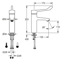 KWC Thermostat-standbatterie, F4, EHM, 135 mm, Armhebel