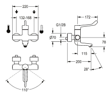 KWC Thermostat-wandbatterie, F4, EHM, Schwenkauslauf, 200 mm, Armhebel 172 mm