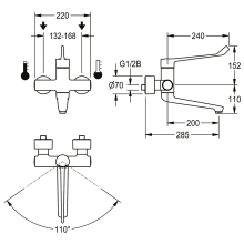 KWC Thermostat-wandbatterie, F4, EHM, Schwenkauslauf, 285 mm, Armhebel 240 mm