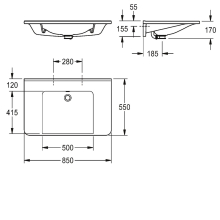 KWC Einzelwaschtisch, MEDCARE, MIRANIT, 850x150x550 mm, Weiß, Überlauf