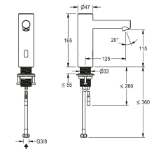 KWC Standventil, F7, Elek, O. Mischung, Edst, 5, 7 l, Ausl. 125 mm, für. Batt./net