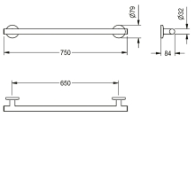 KWC Haltegriff, MEDCARE, Edelstahl, Grau, 750x79x84 mm, Griffbreite 750 mm