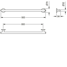 KWC Haltegriff, MEDCARE, Edelstahl, Grau, 900x79x84 mm, Griffbreite 900 mm