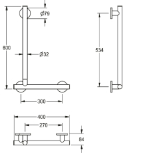 KWC Winkelgriff, MEDCARE, Edst, Grau, 90 Grad, 400x600x84 mm, Ausf. Rechts