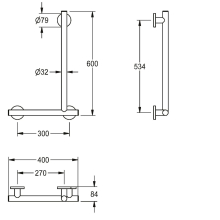 KWC Winkelgriff, MEDCARE, Edst, Grau, 90 Grad, 400x600x84 mm, Ausf. Links