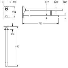 KWC Stützklappgriff, MEDCARE, Edelstahl, Grau, 113x234x850 mm, Wc-rollenhalter
