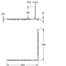 KWC Vorhangstange, MEDCARE, Edelstahl, Grau, 1500x600x1500 mm, Ringe Weiß
