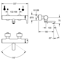 KWC Thermostat-wandbatterie, F5, EHM, Schwenkauslauf, 195 mm, Option C-modul