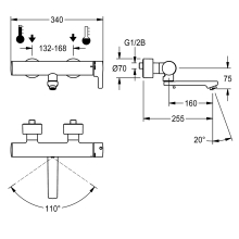 KWC Thermostat-wandbatterie, F5, EHM, Schwenkauslauf, 255 mm, Option C-modul