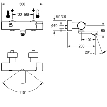 KWC Wandbatterie, F5, Elek, Thermostat, Schwenkausl, 200 mm, für. C-modul, Batt