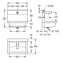 KWC Waschplatzeinheit, PLANOX, Edst, 600x530x440 mm, Wandventil Elektronisch