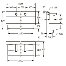 KWC Waschplatzeinheit, PLANOX, Edst, 2400x530x440 mm, 4xWandventil Elektron