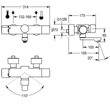 KWC Wandbatterie, F5, Hydr, Thermostat, Schwenkauslauf, 195 mm, C-modul