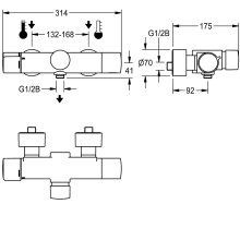 KWC Wandbatterie, F5, Hydr, Thermostat, für Handbrause, C-modul