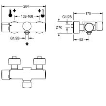 KWC Wandbatterie, F5, Hydr, Thermostat, Aufputz, für Handbrause, für C-modul
