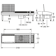 KWC Stiefelreinigungsanlage, SIRIUS, MIRANIT, 2100x500x510 mm, Siphon, 3 Pl