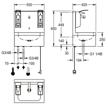 KWC Hygienewaschplatz, Elek, Edelstahl, AP, Thermostat, 550x650x425 mm, 230 VAC
