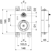 Schlösser Armaturen MONTAGEBLOCK MONO, TYP 2"-KOAX MIT BEF.-MATERIAL, IG 3/4", ROTGUSS