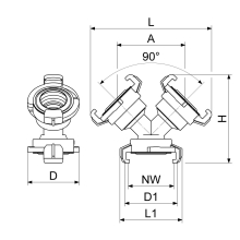 Schlösser Armaturen Y-VERTEILER, KOMPLETT MIT 3 SCHNELLKUPPLUNGEN, KTW+W270