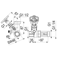 Schlösser Armaturen ABZWEIG-T-VENTIL, KFR, N.STEIG. DN25, EINGANG 1", OB.A.-GEW. 1 1/2"
