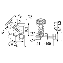 Schlösser Armaturen ABZWEIG-T-VENTIL, FREISTROM N.ST.SP, DN32, EING.1 1/4", OB.A.2"