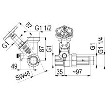 Schlösser Armaturen ABZWEIG-T-VENTIL, FREISTROM N.ST.SP, DN25, EING.1", OB.A.1 1/2"