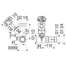 Schlösser Armaturen ABZWEIG-T-VENTIL, KFR, STEIG.SP. DN40, EINGANG 1 1/2", OB.A. 2 1/4"