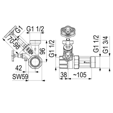 Schlösser Armaturen ABZWEIG-T-VENTIL, KFR, STEIG.SP. DN25, EINGANG 1 1/2", OB.A. 1 1/2"