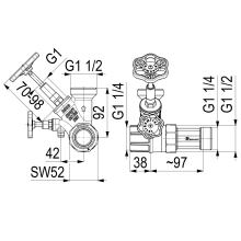 Schlösser Armaturen ABZWEIG-T-VENTIL, KFR, STEIG.SP. DN25, EINGANG 1 1/4", OB.A. 1 1/2"