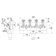 Schlösser Armaturen ATV-STATION, STEIGENDE SPINDEL 4-FACH, DN25, EING. 1", OB.A. 1 1/2"