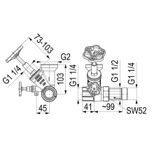 Schlösser Armaturen ABZWEIG-T-VENTIL, FREISTROM ST.SP, DN32, EING. 1 1/4", OB.A. 2"