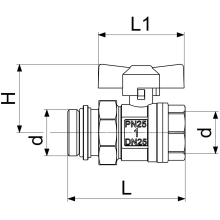 Schlösser Armaturen KUGELHAHN, M.VERSCHRAUBUNG, DN20 IGxAG3/4", 96MM, FLUEG-GR.ROT, VERN.